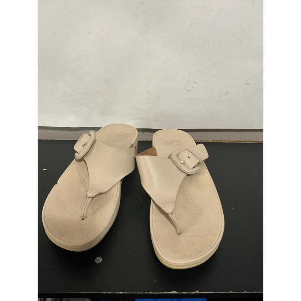 Fitflop LULU Adjustable Tan Leather Toe-Post Sandals Flip Flop Women's 7.5 38.5